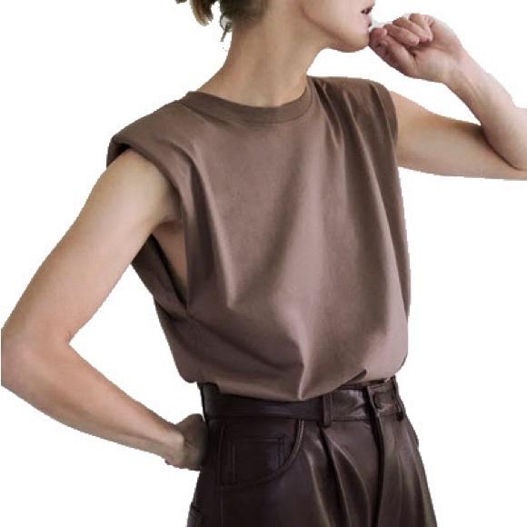 ZARA | padded Shoulder Muscle T Shirt Beige - Picture 4 of 4